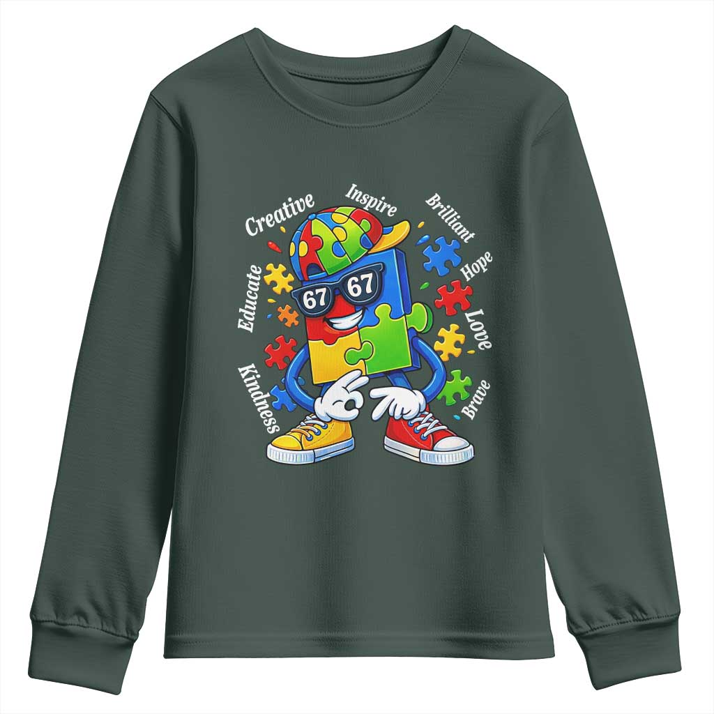 Funny 67 Autism Awareness Youth Sweatshirt Six Seven Puzzle Meme Creative Brilliant Hope Love Kindness