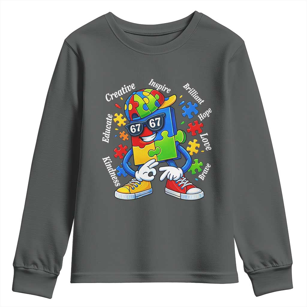 Funny 67 Autism Awareness Youth Sweatshirt Six Seven Puzzle Meme Creative Brilliant Hope Love Kindness