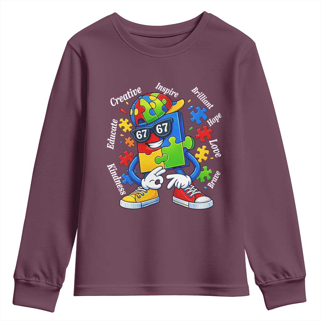 Funny 67 Autism Awareness Youth Sweatshirt Six Seven Puzzle Meme Creative Brilliant Hope Love Kindness