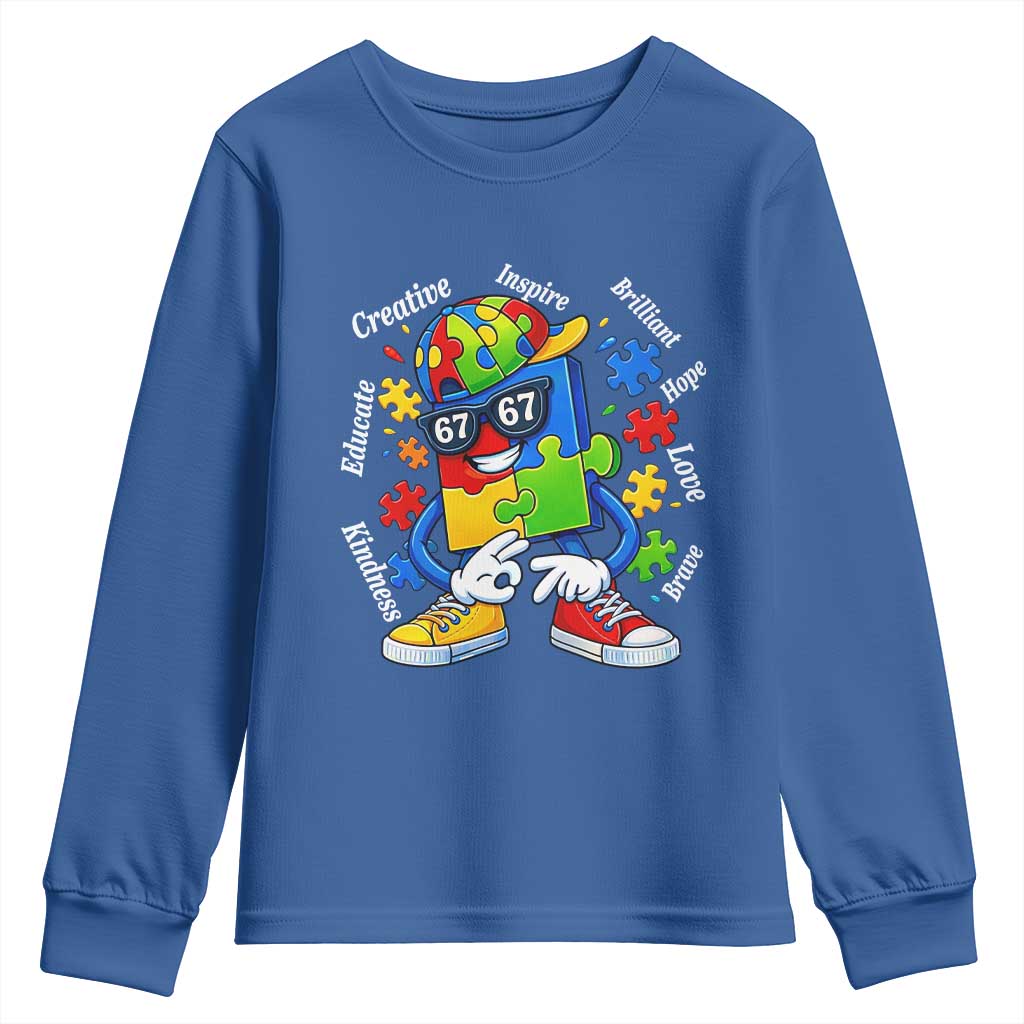 Funny 67 Autism Awareness Youth Sweatshirt Six Seven Puzzle Meme Creative Brilliant Hope Love Kindness