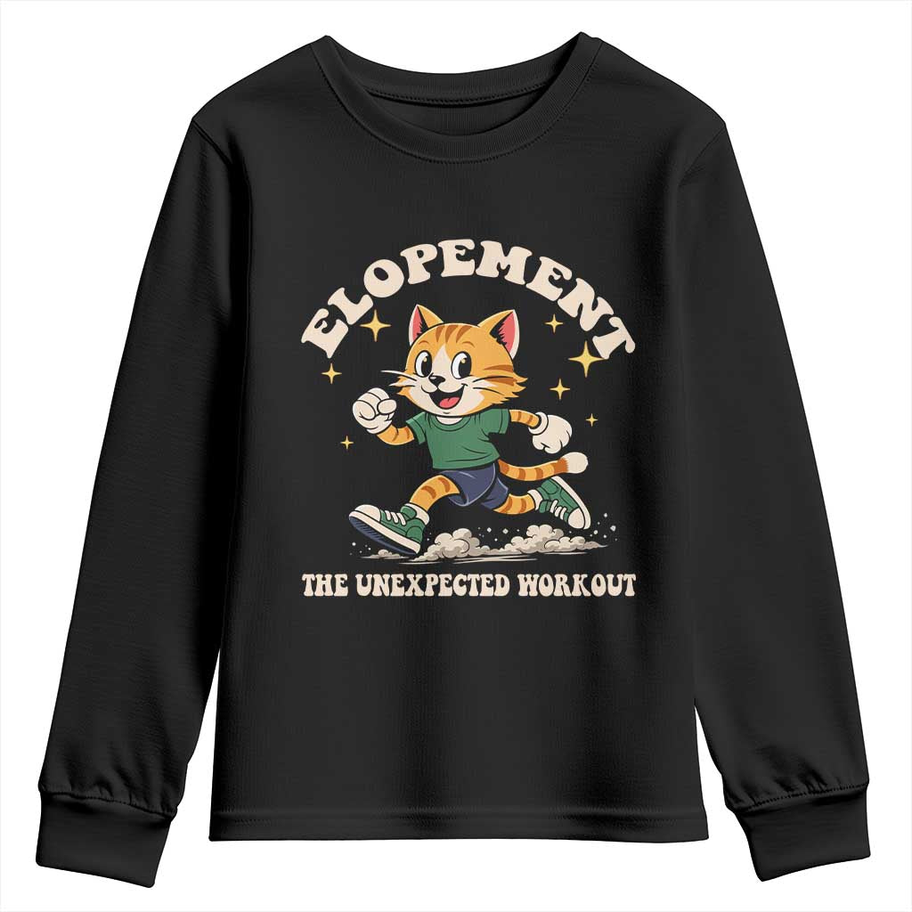 Elopement The Unexpected Workout Youth Sweatshirt Autism Neurodiversity Cat