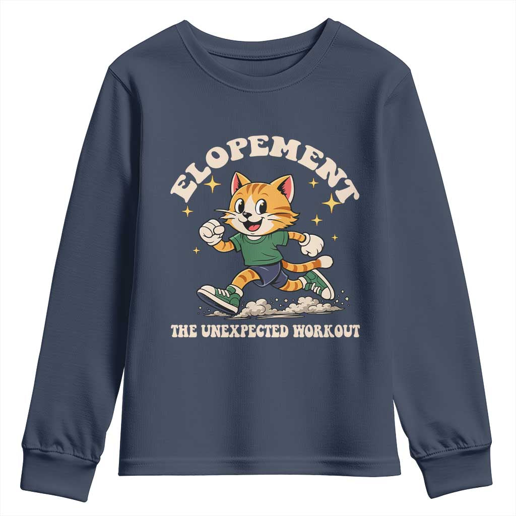 Elopement The Unexpected Workout Youth Sweatshirt Autism Neurodiversity Cat