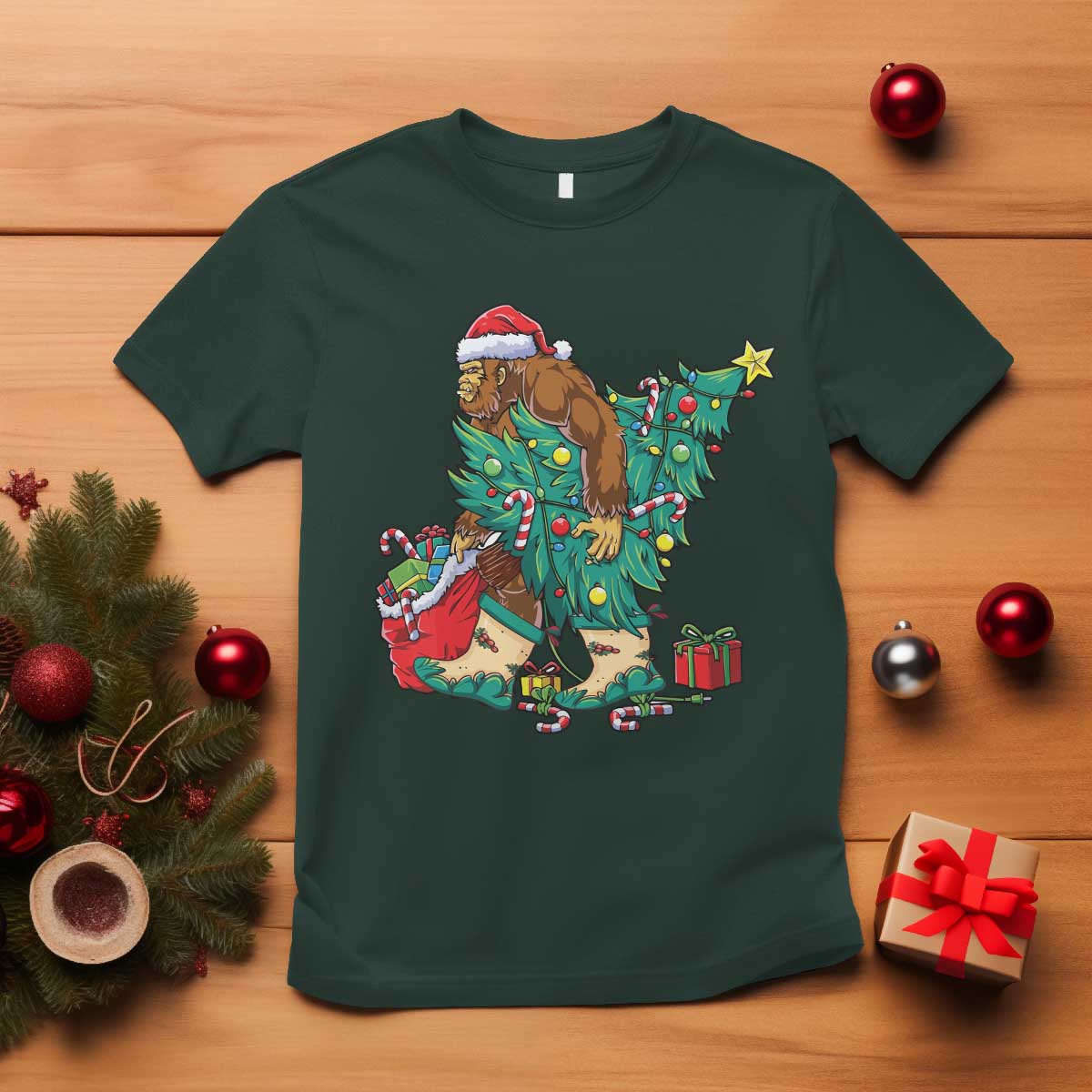 funny-santa-bigfoot-christmas-tree-t-shirt