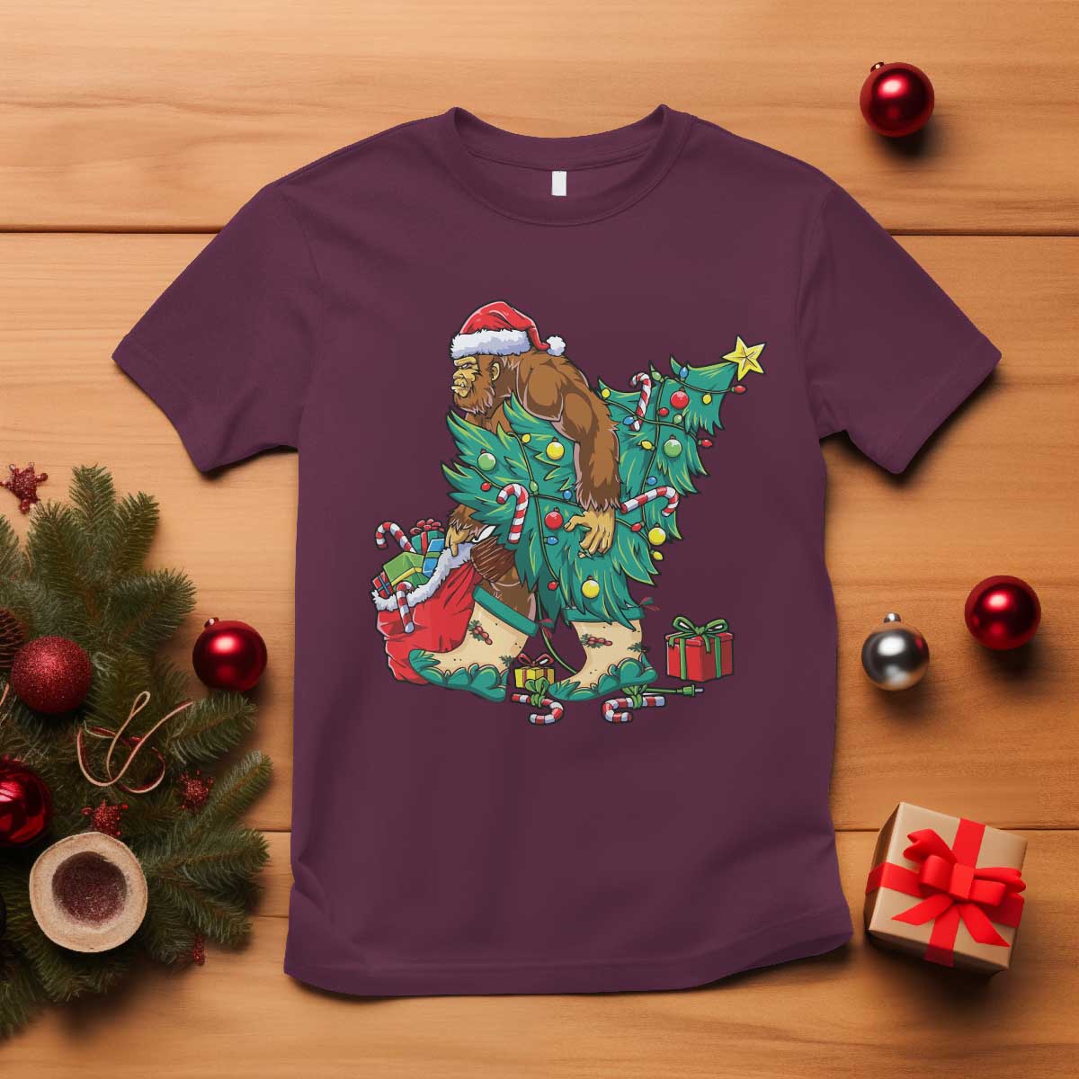 funny-santa-bigfoot-christmas-tree-t-shirt