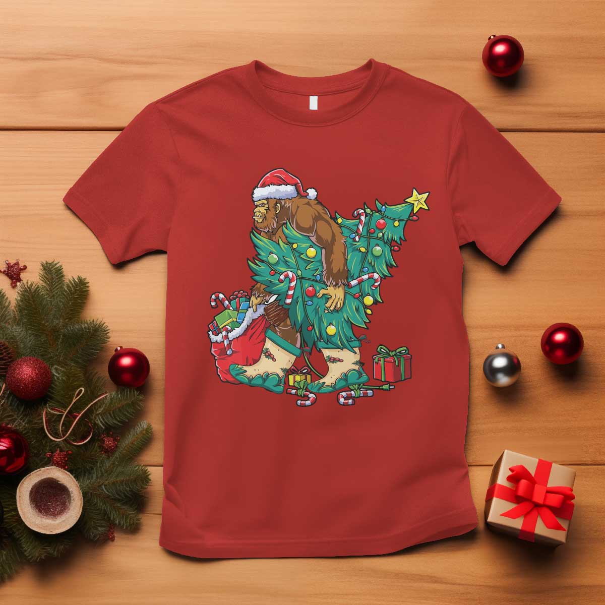funny-santa-bigfoot-christmas-tree-t-shirt