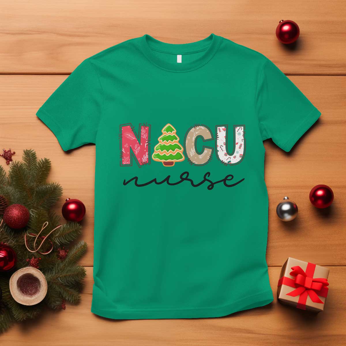 funny-nicu-labor-delivery-nurse-christmas-christmas-tree-t-shirt