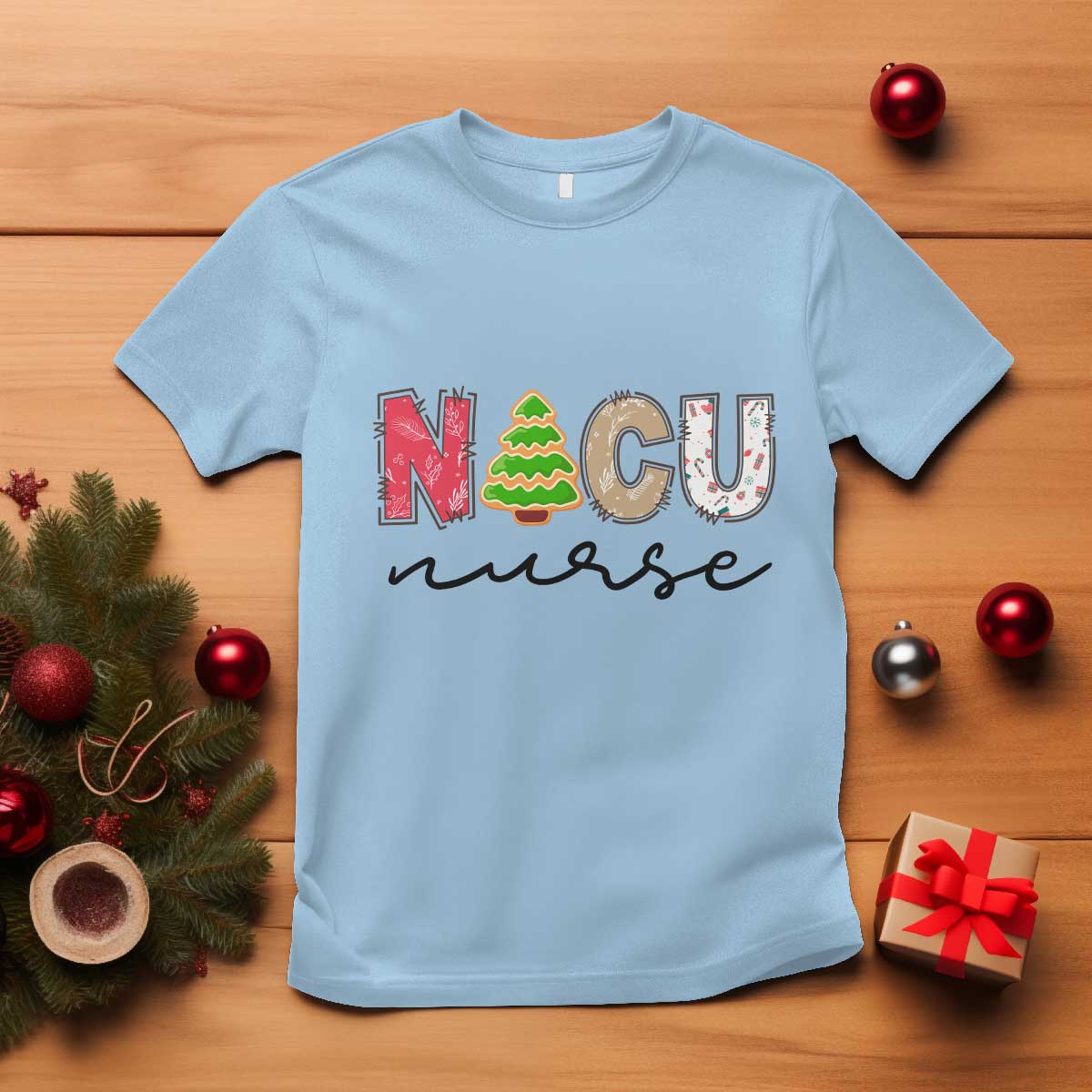 funny-nicu-labor-delivery-nurse-christmas-christmas-tree-t-shirt