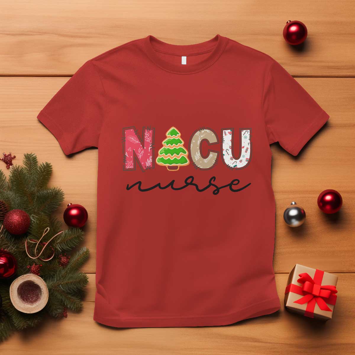 funny-nicu-labor-delivery-nurse-christmas-christmas-tree-t-shirt