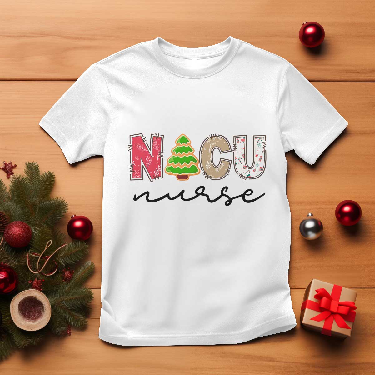 funny-nicu-labor-delivery-nurse-christmas-christmas-tree-t-shirt