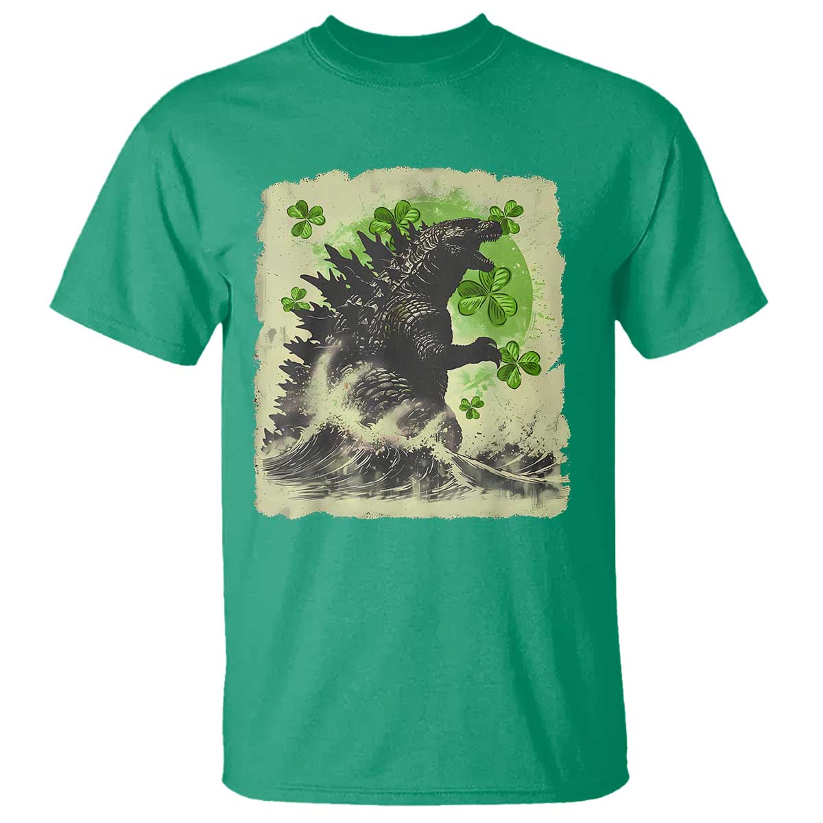 funny-st-patricks-day-japanese-giant-monster-t-shirt-vintage-shamrock-tsunami
