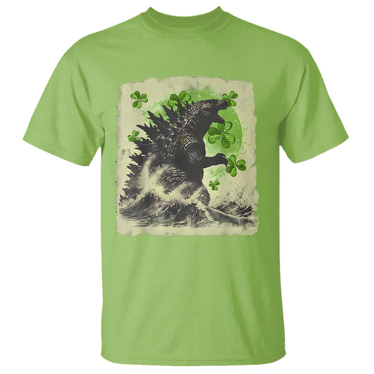 funny-st-patricks-day-japanese-giant-monster-t-shirt-vintage-shamrock-tsunami
