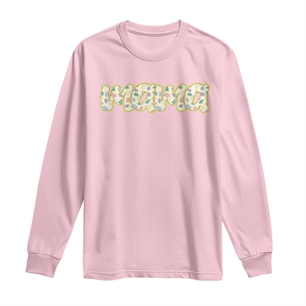 Autism Mama Long Sleeve Shirt Autism Support Mental Health Puzzle Glitter Print