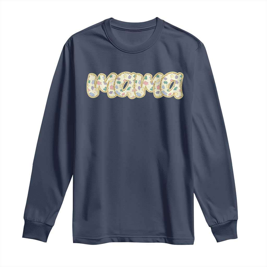Autism Mama Long Sleeve Shirt Autism Support Mental Health Puzzle Glitter Print