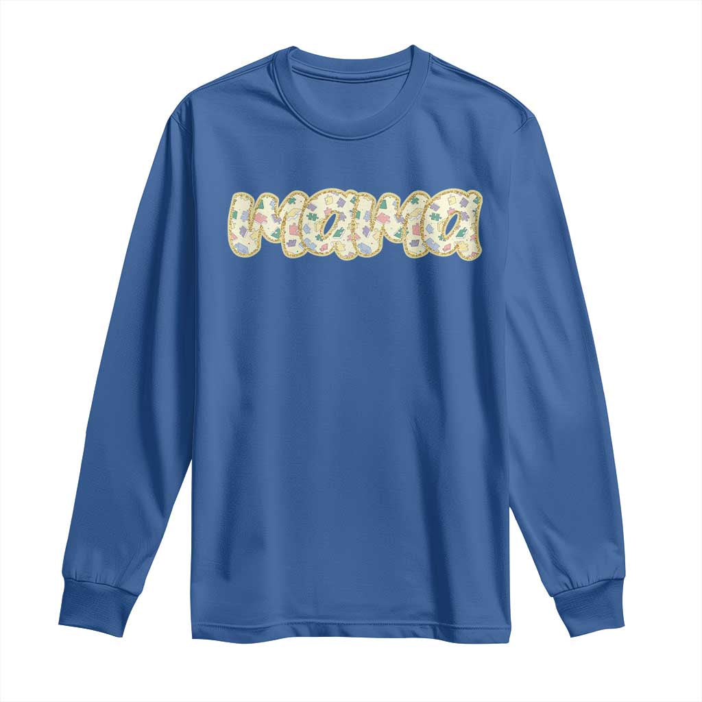 Autism Mama Long Sleeve Shirt Autism Support Mental Health Puzzle Glitter Print