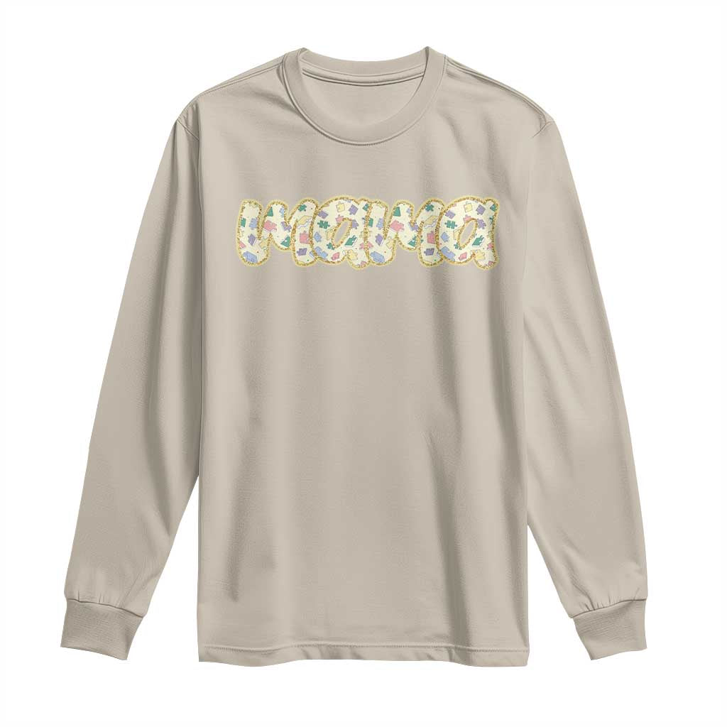 Autism Mama Long Sleeve Shirt Autism Support Mental Health Puzzle Glitter Print