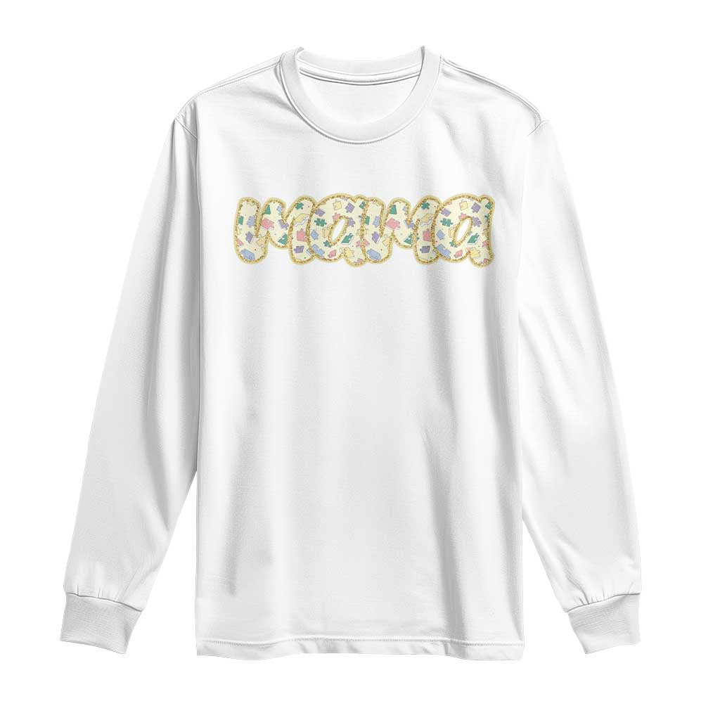 Autism Mama Long Sleeve Shirt Autism Support Mental Health Puzzle Glitter Print