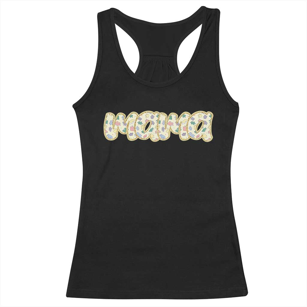 Autism Mama Racerback Tank Top Autism Support Mental Health Puzzle Glitter Print