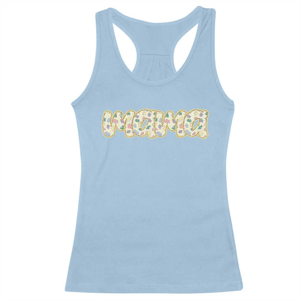 Autism Mama Racerback Tank Top Autism Support Mental Health Puzzle Glitter Print