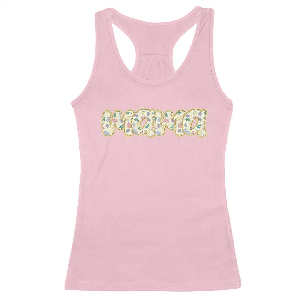 Autism Mama Racerback Tank Top Autism Support Mental Health Puzzle Glitter Print