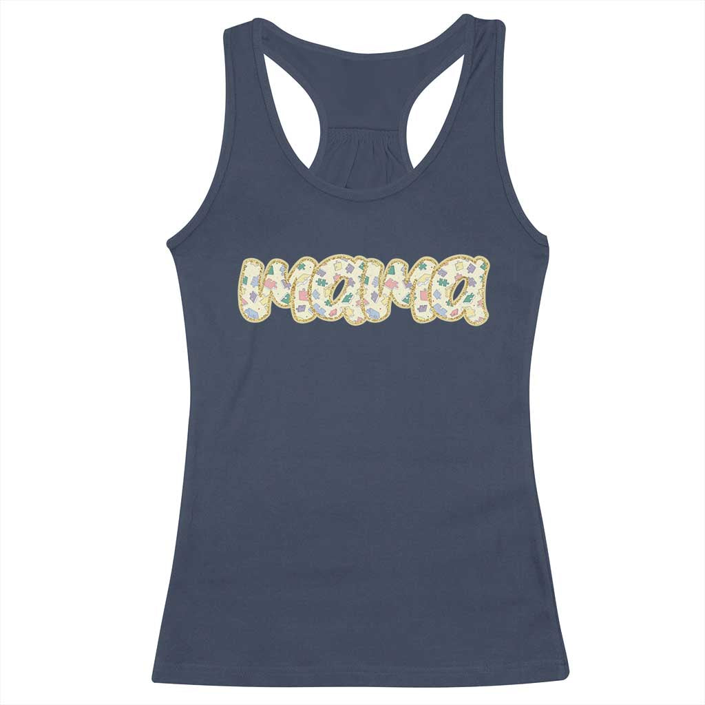 Autism Mama Racerback Tank Top Autism Support Mental Health Puzzle Glitter Print