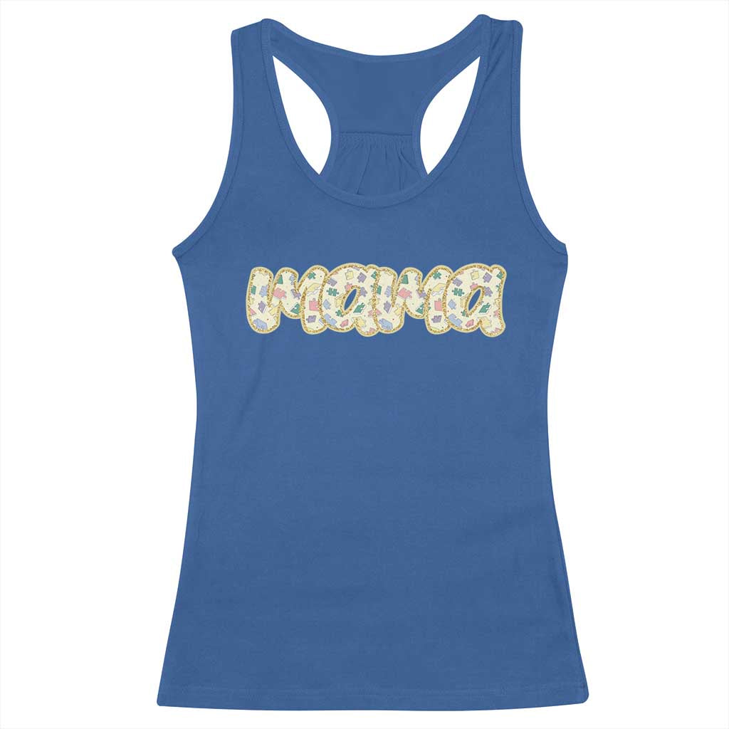Autism Mama Racerback Tank Top Autism Support Mental Health Puzzle Glitter Print
