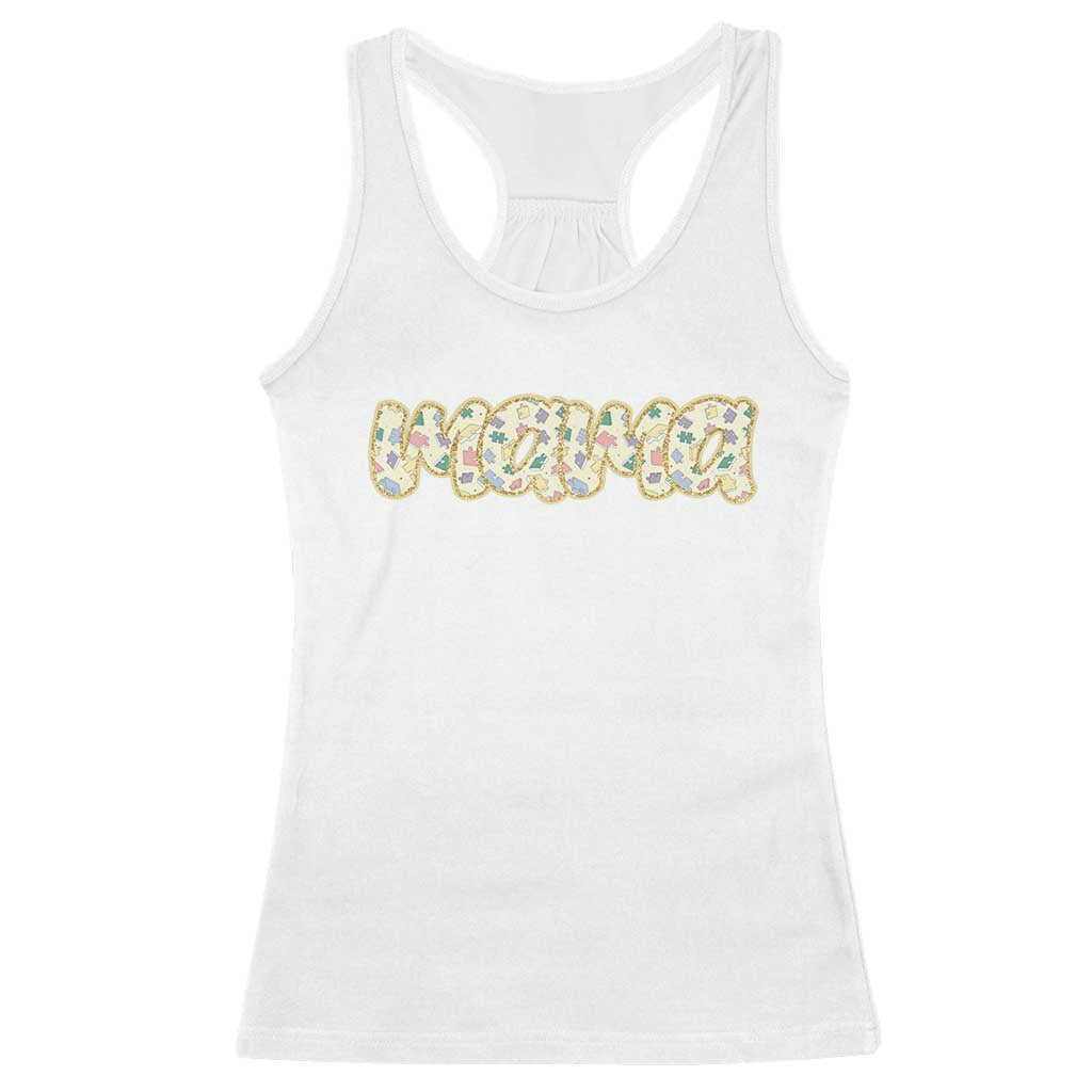 Autism Mama Racerback Tank Top Autism Support Mental Health Puzzle Glitter Print