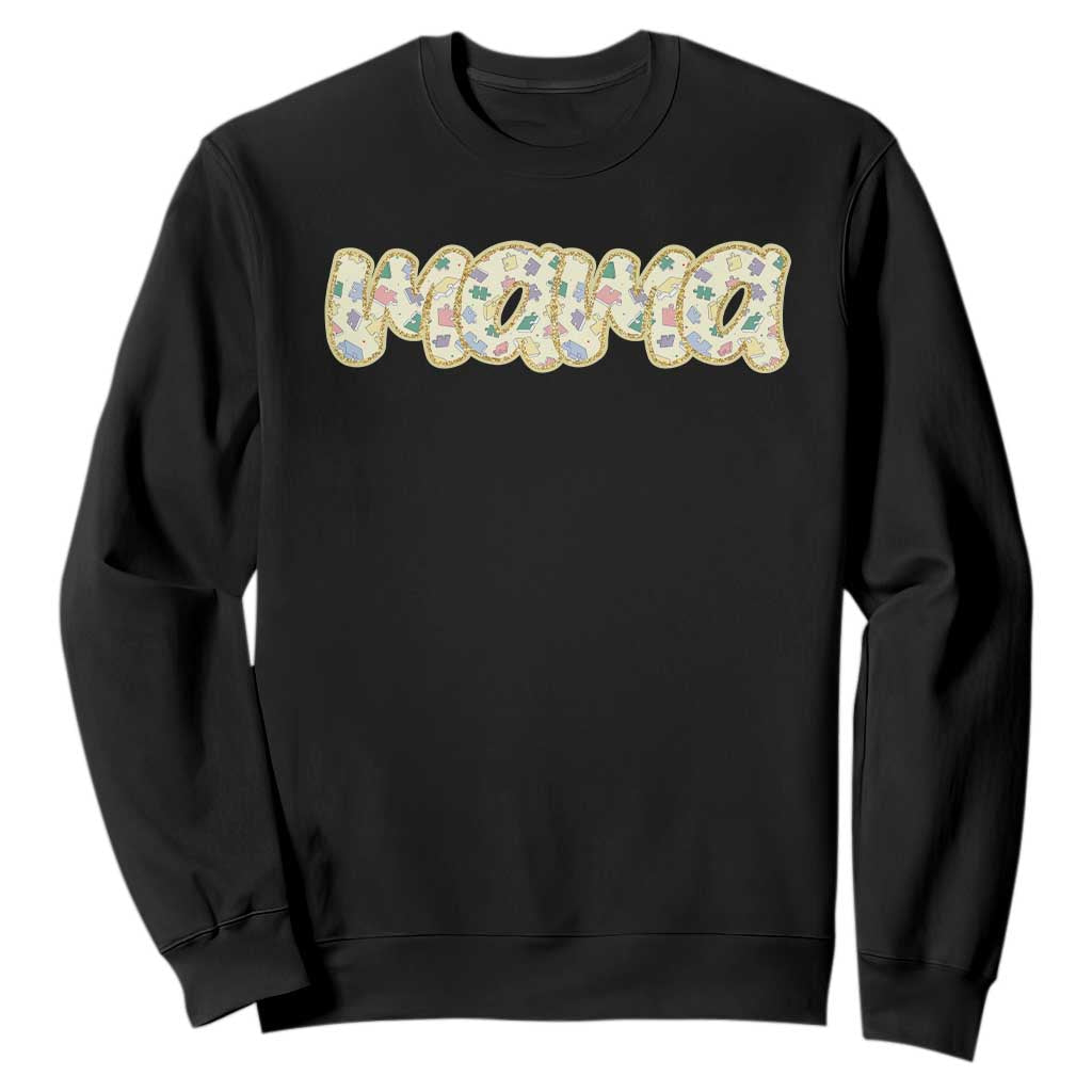 Autism Mama Sweatshirt Autism Support Mental Health Puzzle Glitter Print
