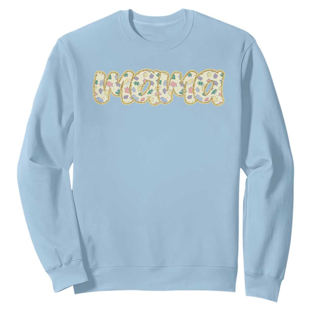 Autism Mama Sweatshirt Autism Support Mental Health Puzzle Glitter Print