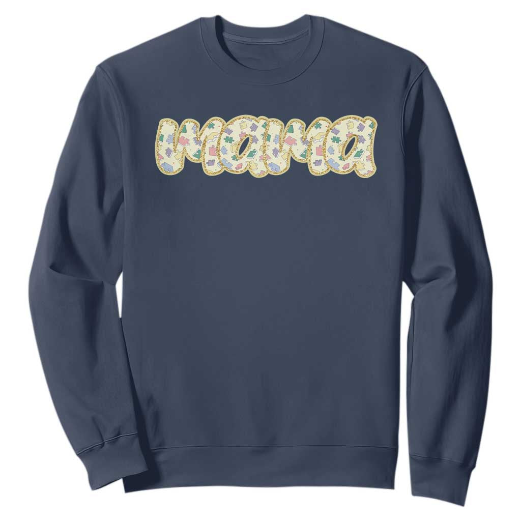 Autism Mama Sweatshirt Autism Support Mental Health Puzzle Glitter Print