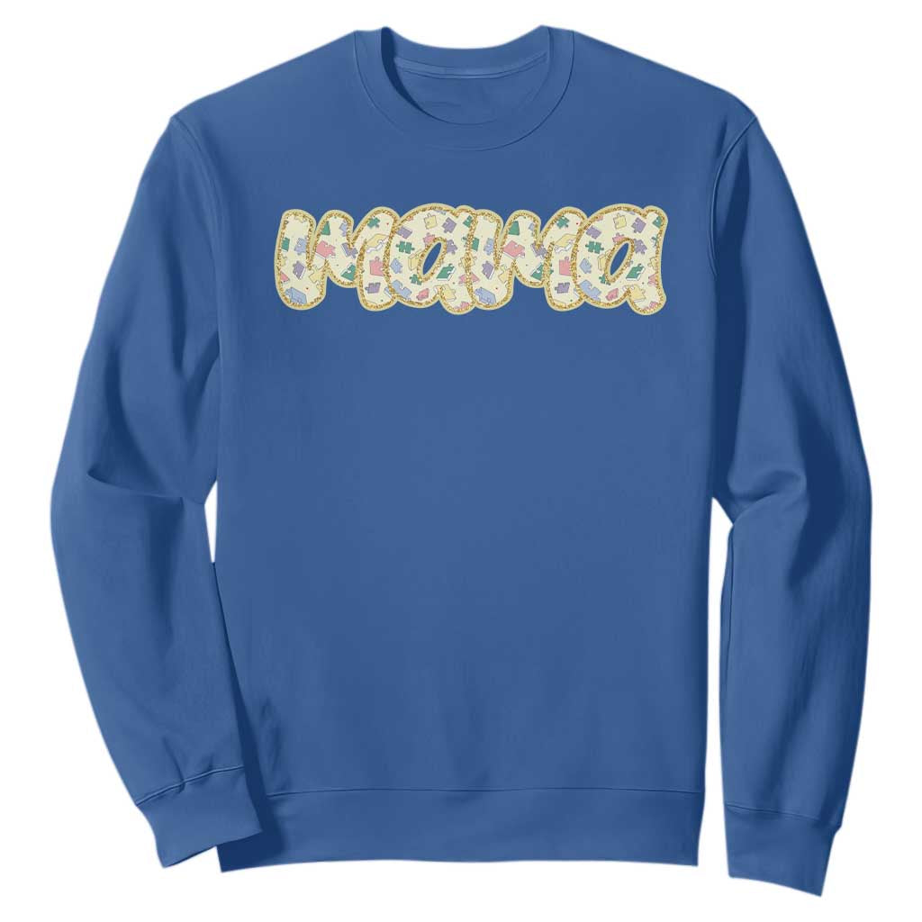 Autism Mama Sweatshirt Autism Support Mental Health Puzzle Glitter Print