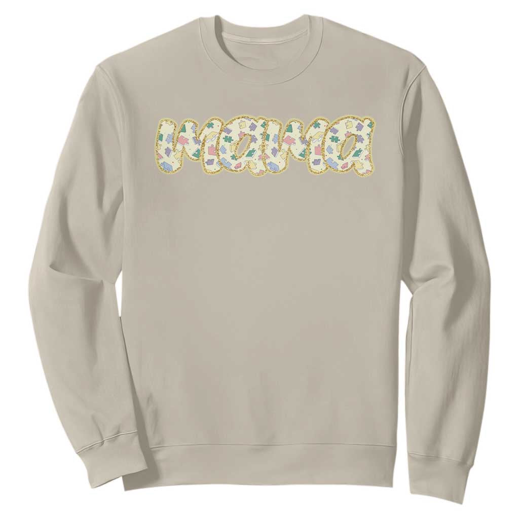 Autism Mama Sweatshirt Autism Support Mental Health Puzzle Glitter Print