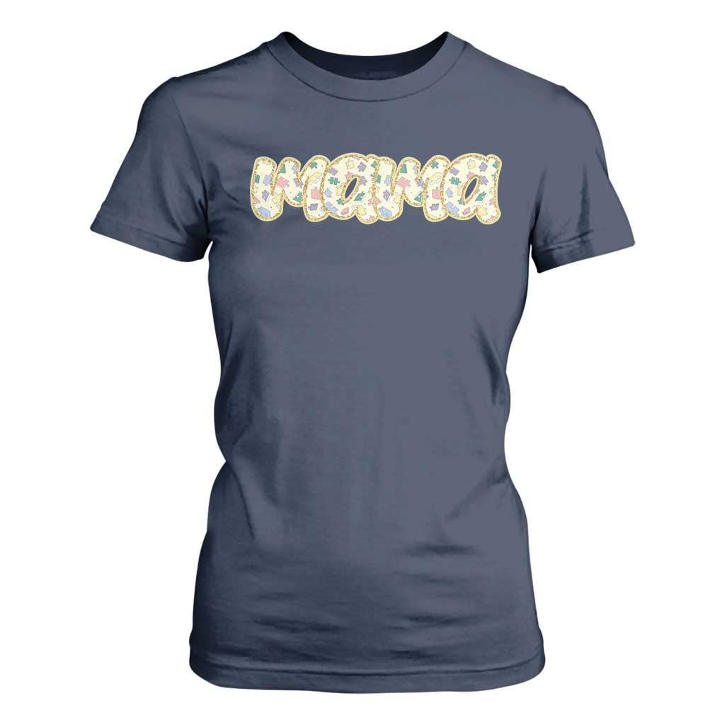 Autism Mama T Shirt For Women Autism Support Mental Health Puzzle Glitter Print