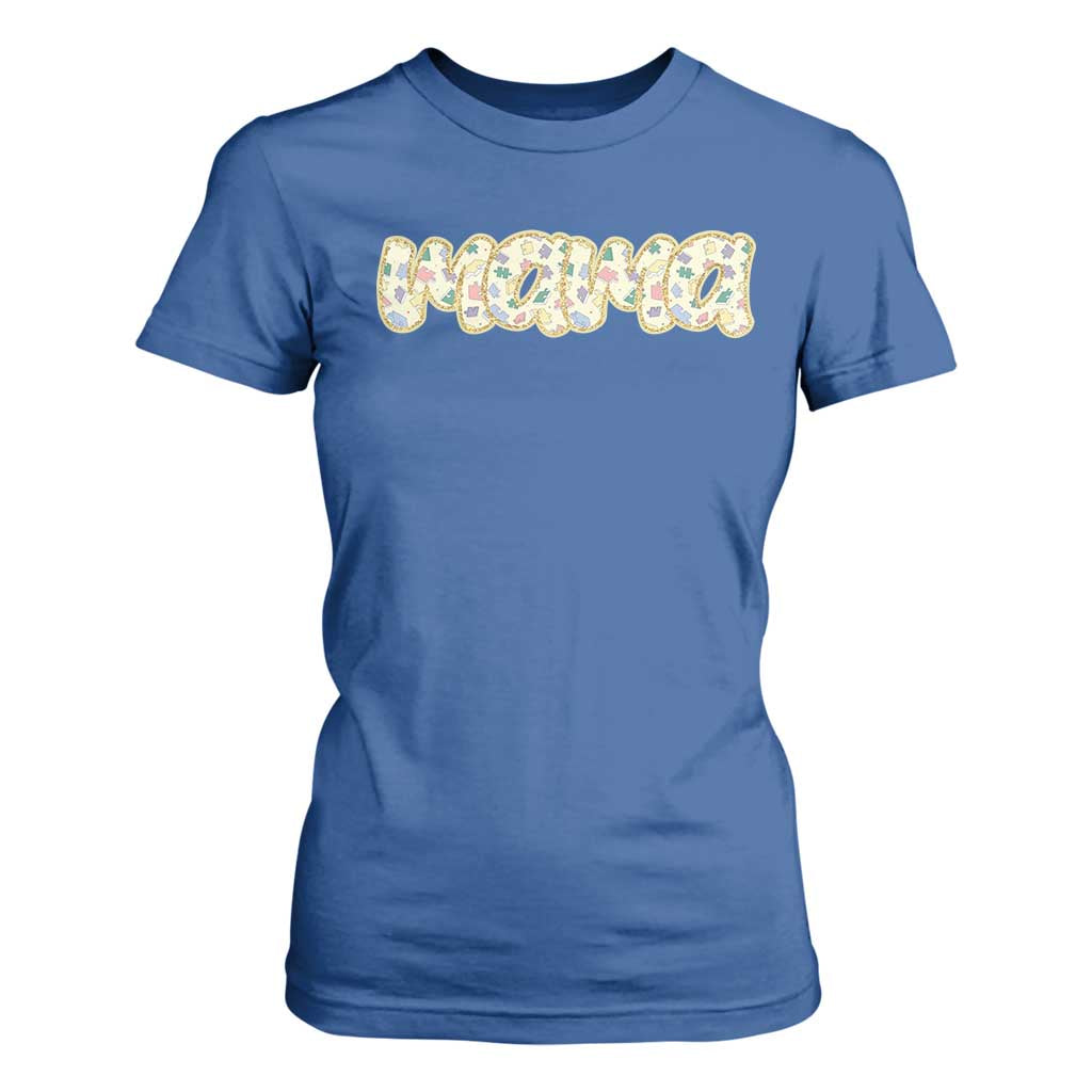 Autism Mama T Shirt For Women Autism Support Mental Health Puzzle Glitter Print