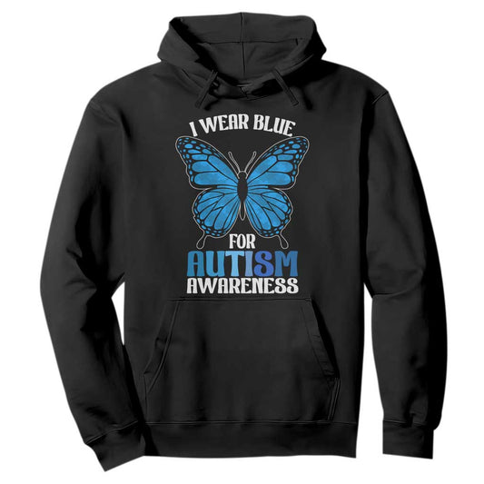 I Wear Blue For Autism Support Hoodie Blue Butterfly Puzzle Pieces
