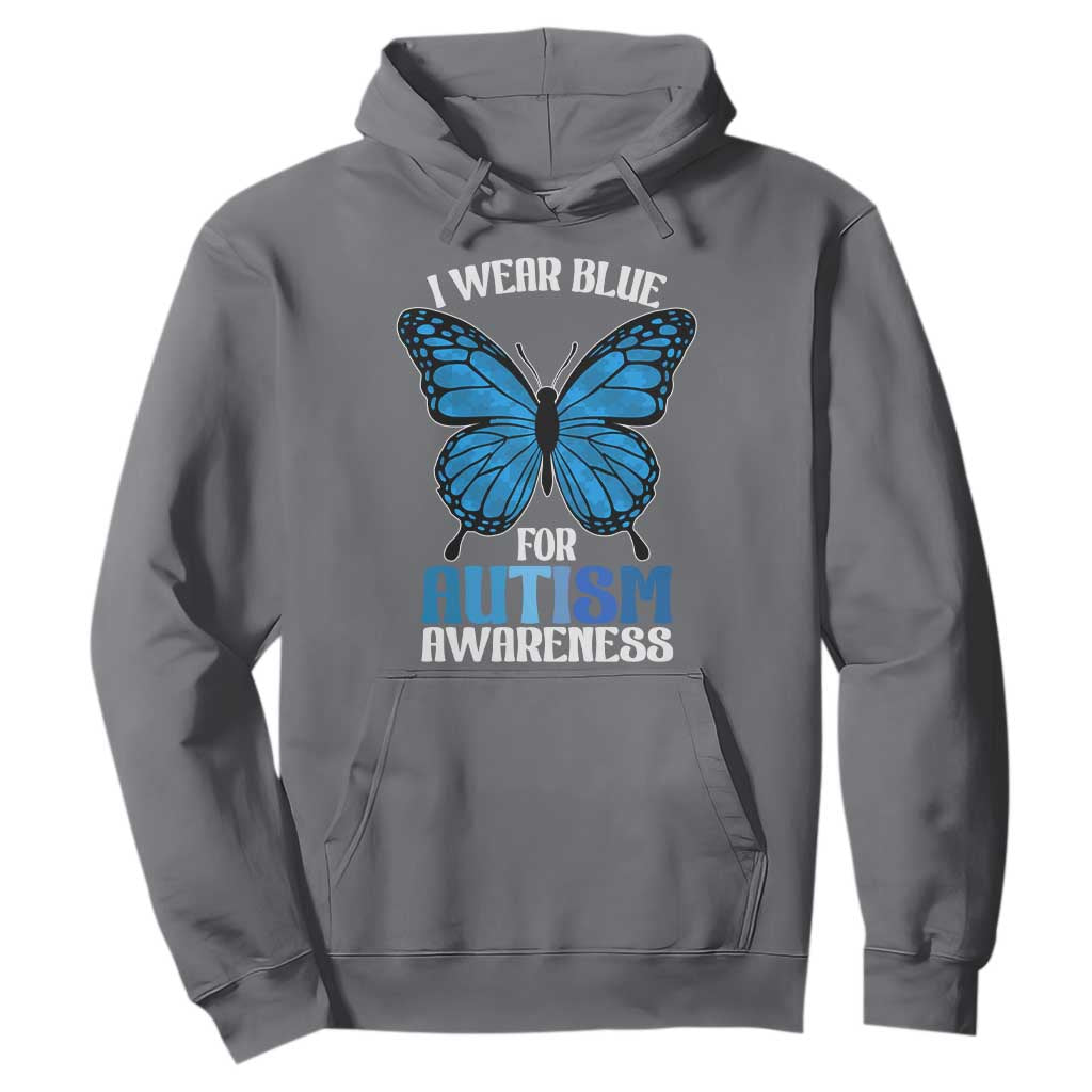 I Wear Blue For Autism Support Hoodie Blue Butterfly Puzzle Pieces
