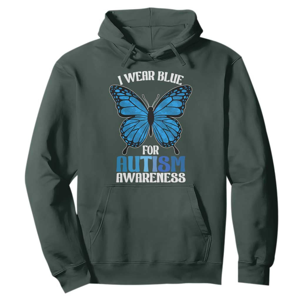 I Wear Blue For Autism Support Hoodie Blue Butterfly Puzzle Pieces