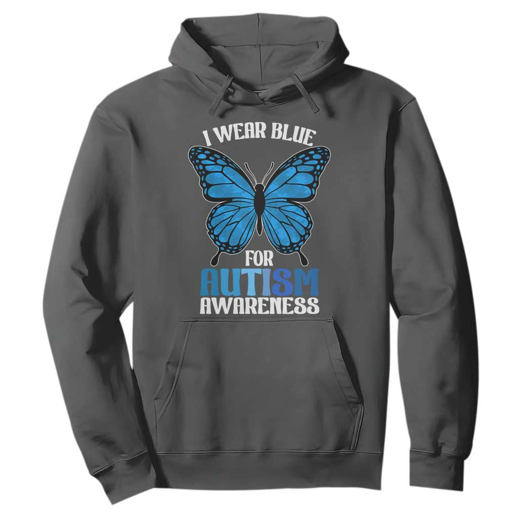 I Wear Blue For Autism Support Hoodie Blue Butterfly Puzzle Pieces