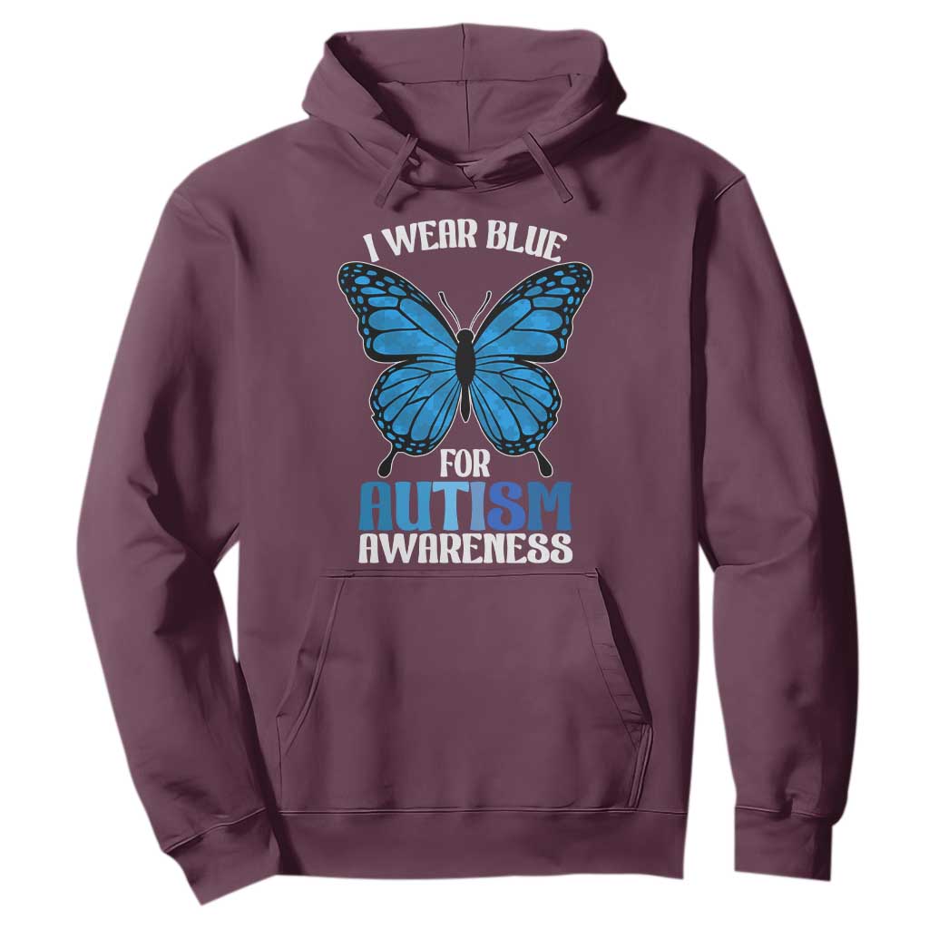 I Wear Blue For Autism Support Hoodie Blue Butterfly Puzzle Pieces