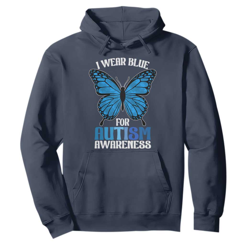 I Wear Blue For Autism Support Hoodie Blue Butterfly Puzzle Pieces