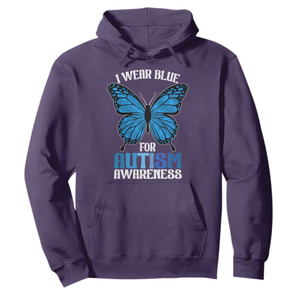 I Wear Blue For Autism Support Hoodie Blue Butterfly Puzzle Pieces