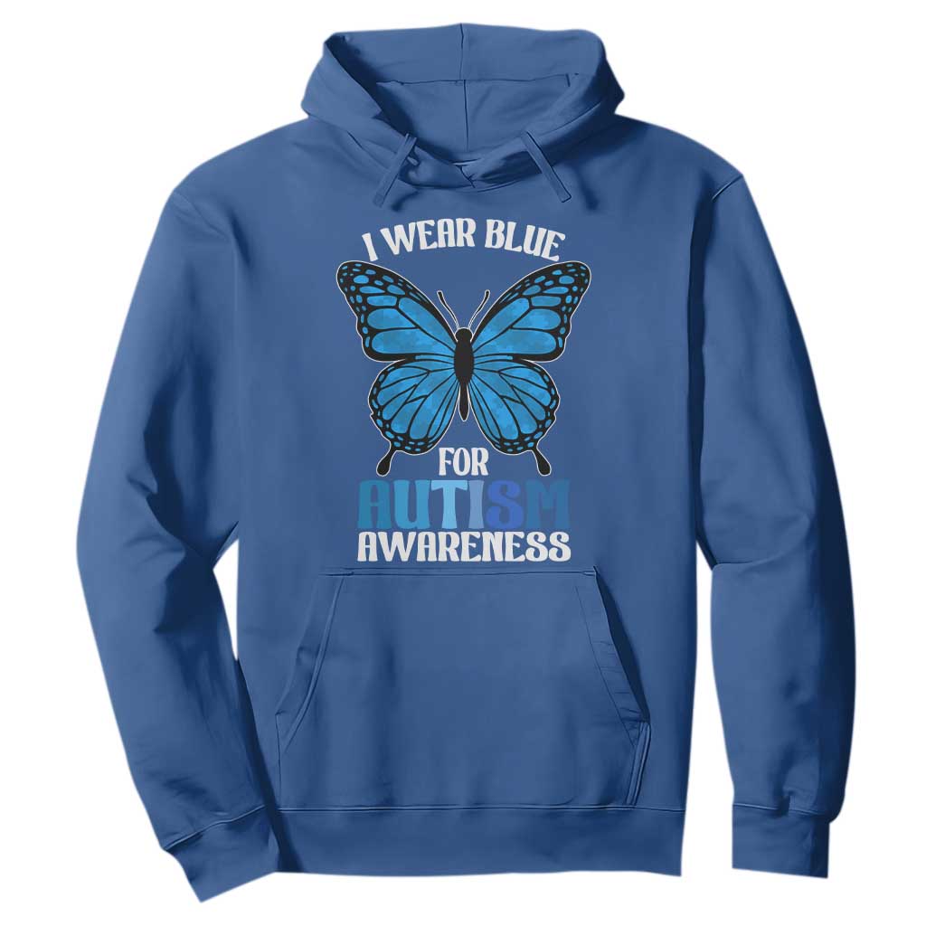 I Wear Blue For Autism Support Hoodie Blue Butterfly Puzzle Pieces