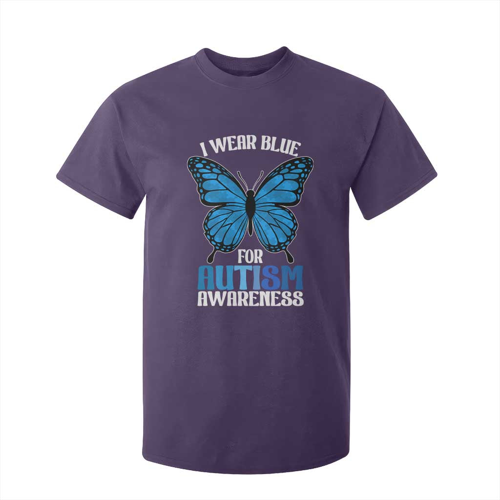 I Wear Blue For Autism Support T Shirt For Kid Blue Butterfly Puzzle Pieces