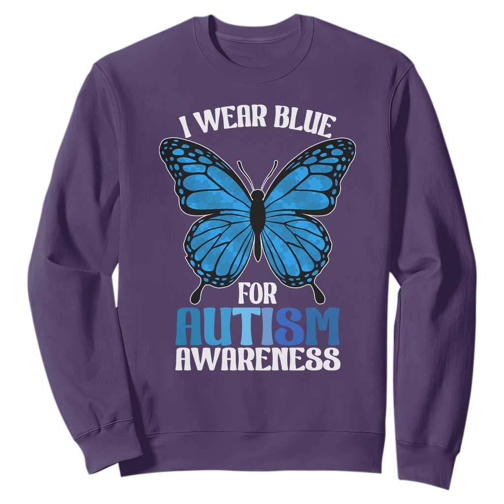 I Wear Blue For Autism Support Sweatshirt Blue Butterfly Puzzle Pieces