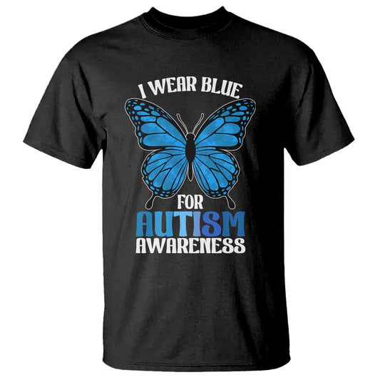I Wear Blue For Autism Support T Shirt Blue Butterfly Puzzle Pieces