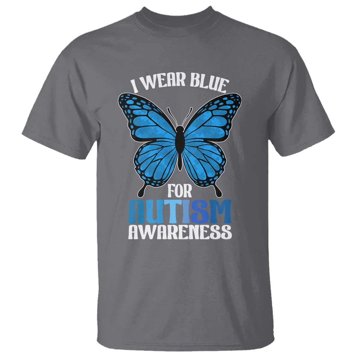 I Wear Blue For Autism Support T Shirt Blue Butterfly Puzzle Pieces