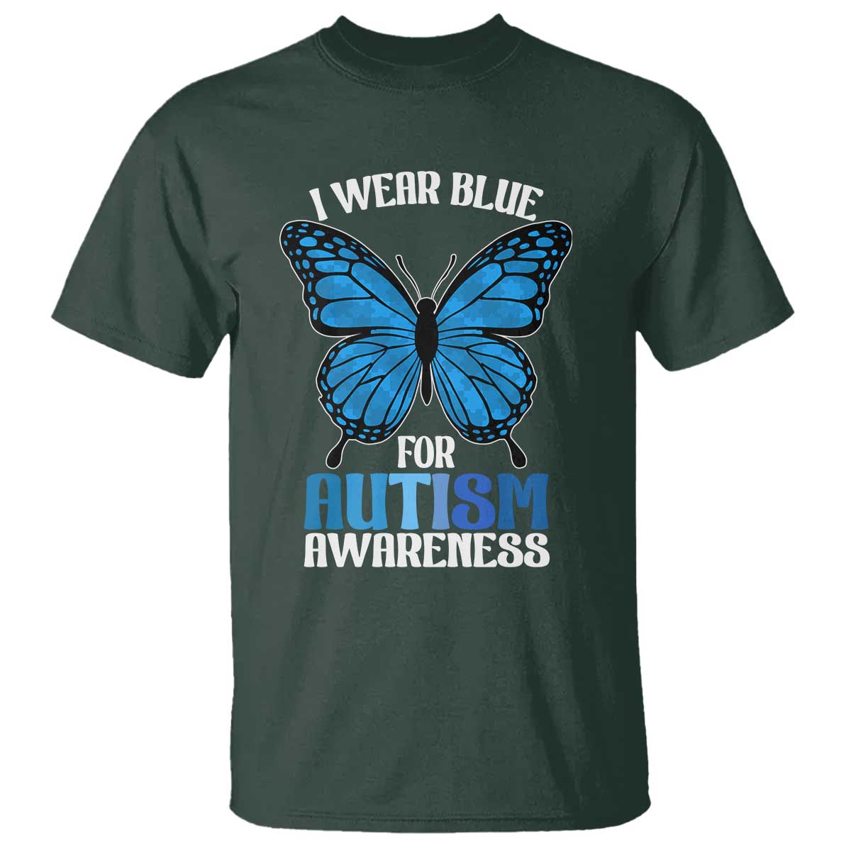 I Wear Blue For Autism Support T Shirt Blue Butterfly Puzzle Pieces