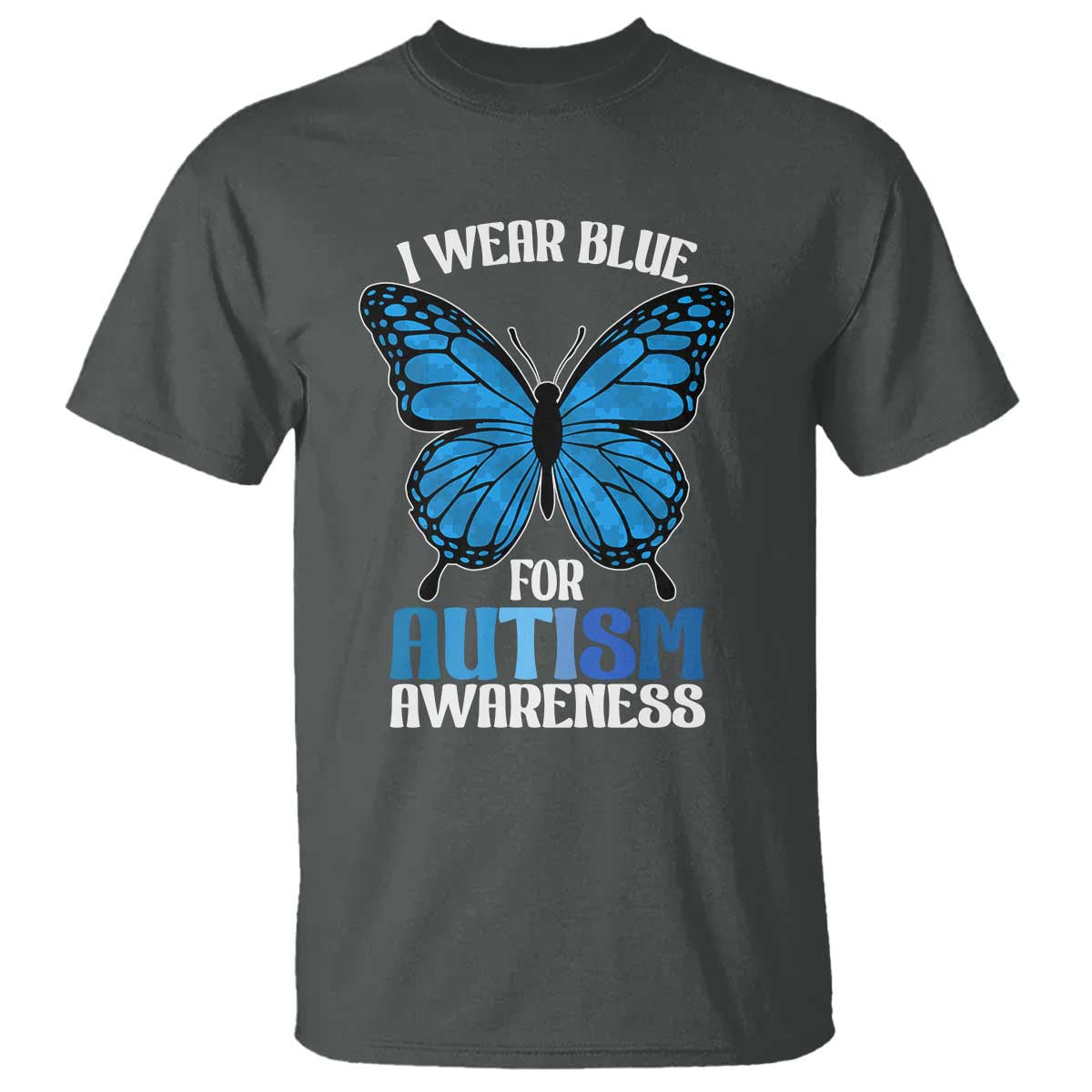 I Wear Blue For Autism Support T Shirt Blue Butterfly Puzzle Pieces