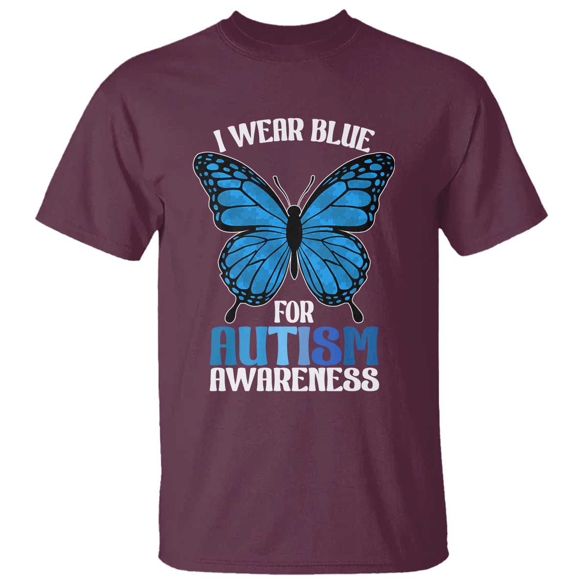 I Wear Blue For Autism Support T Shirt Blue Butterfly Puzzle Pieces
