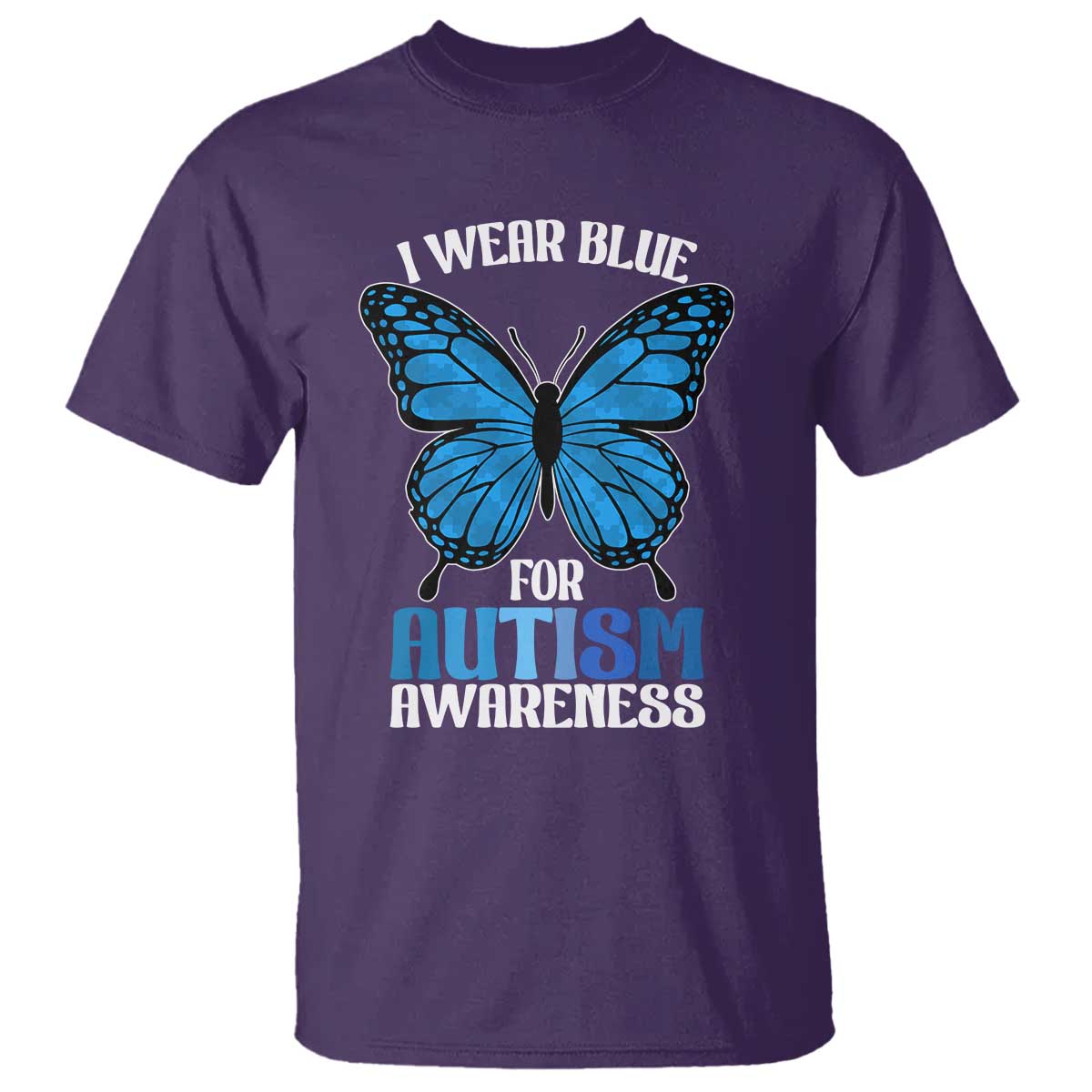 I Wear Blue For Autism Support T Shirt Blue Butterfly Puzzle Pieces