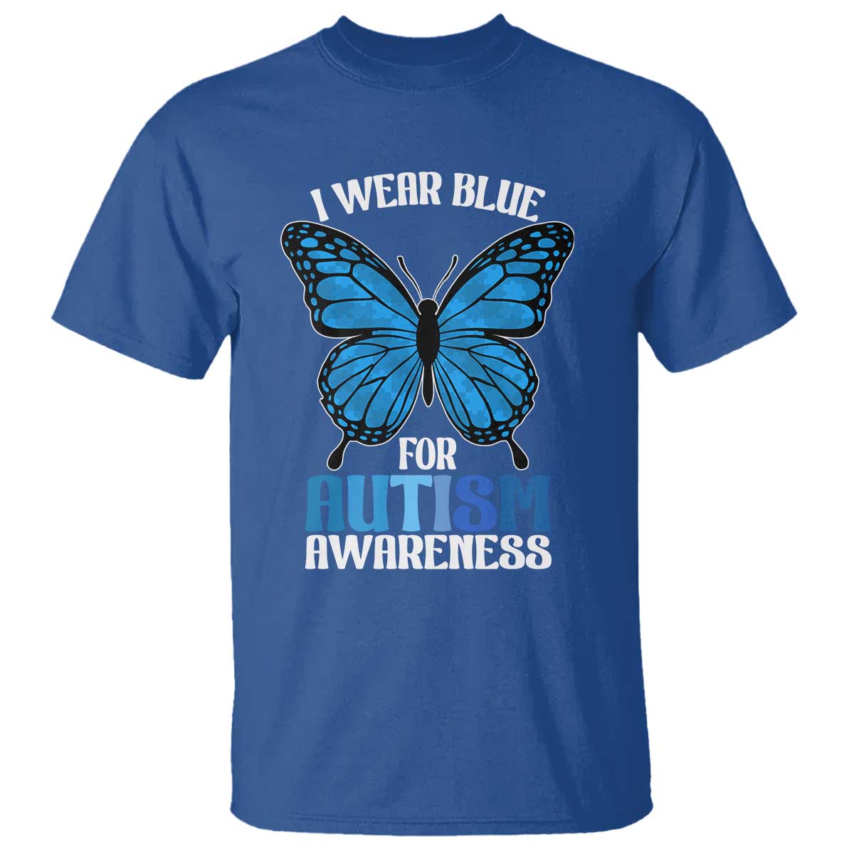 I Wear Blue For Autism Support T Shirt Blue Butterfly Puzzle Pieces